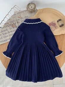 Emery Rose Kids Emery Rose Kids 少女休闲拼色针织连衣裙，秋冬 - 藏蓝色 - 查看 2