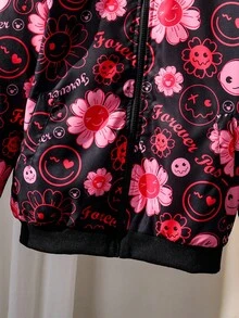 Sparklyn Chaqueta con capucha casual con forro térmico y estampado de dibujos animados para adolescentes, otoño/invierno - Negro - Ver 6