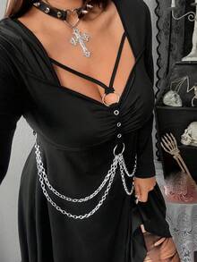 SHEIN Whyspr Grunge Punk Plus Size Fashionable Dark Goth Chain Decor Dress Fall Cloth For Women - Black - View 1