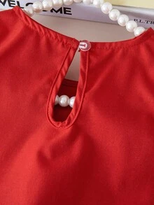 Elladie kids Vestido elegante sin mangas para niñas bebé con decoración de lazo y volantes en el bajo de malla, para primavera/verano - Rojo - Ver 3