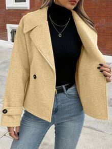 SHEIN LUNE 女士大翻领装饰纽扣长袖大衣 - 黃色 - 查看 7