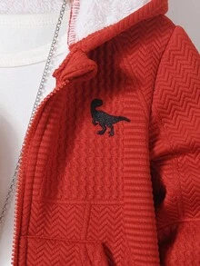SHEIN Explorewe 2 件套可爱卡通印花拉链连帽衫和慢跑裤套装，休闲街头滑板舒适秋冬 - 橘色 - 查看 4