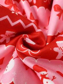 2pcs Toddler Girls' Cute Heart & Snowman Christmas Print Red Crew Neck Long Sleeve Top And Pants Knit Stretchy Comfortable Fitted Pajama Set - Red - View 4