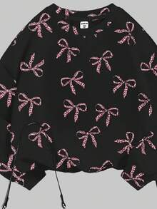 SHEIN Leap Crew 2pcs/Set Tween Girls' Casual Leopard Print Bow Graphic Crew Neck Long Sleeve Sweatshirt And Leggings Outfit, Suitable For Autumn/Winter Fall - Multicolor - View 4