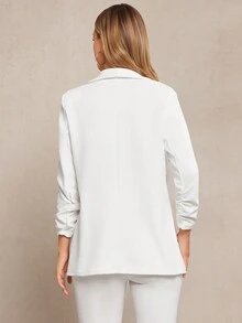 SHEIN Clasi Áo khoác blazer trơn cổ khăn choàng cho mùa thu/đông - trắng - Xem 3