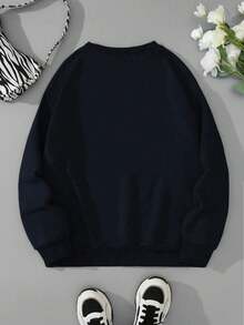 INAWLY Sudadera bordada con libro espeluznante de Halloween, sudadera con libro espeluznante, sudadera de cuello redondo de otoño, sudadera para amantes de los libros, Halloween lindo, regalo de otoño de Halloween, sudadera de cuello redondo con patrón bordado para mujer - Azul Marino - Ver 2