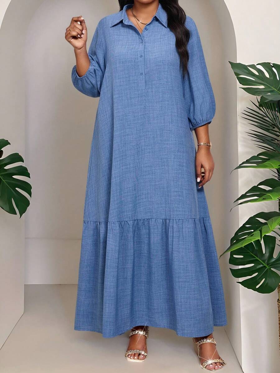 SHEIN Lady 秋季女装商务休闲女士办公室服装女士休闲连衣裙大码婚礼宾客礼服大码连衣裙 - 藍色 - 查看 1