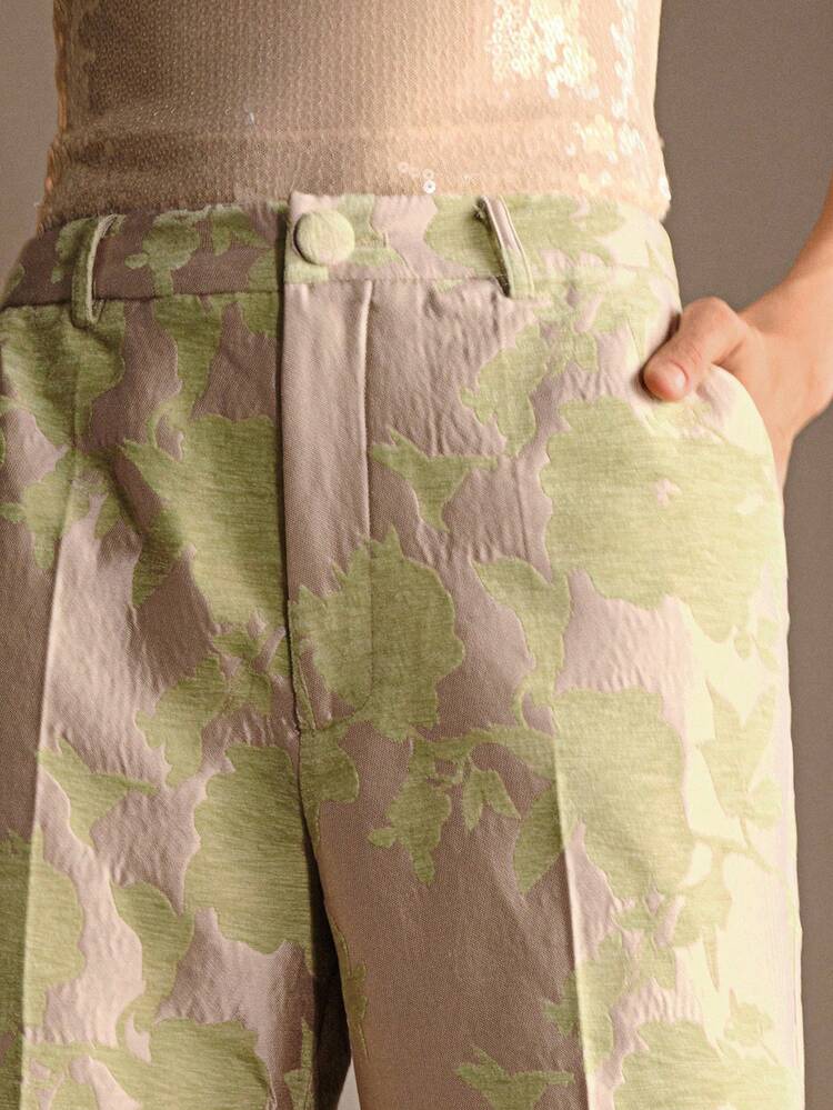 PRESS CREASE FLORAL PRINT SUIT PANTS