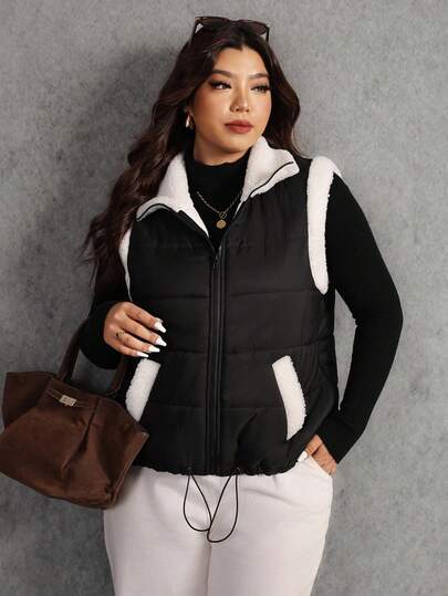 Elaquor Plus Size Women Zip Front Casual Vest Jacket With Pockets, Winter Clothes For Women, Outerwear Women Winter Jacket, Women's Winter Coat