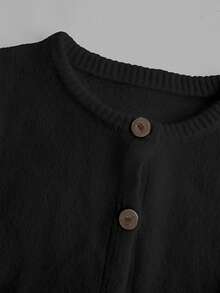 SHEIN BASICS Áo len cardigan nữ họa tiết thêu nơ đen tối giản giản dị, sang trọng cho các buổi đi chơi mùa thu/đông, mùa thu, dành cho nữ - màu đen - Xem 6