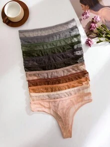 SHEIN Quần lót lọt khe lưới hình trái tim thông thường dành cho nữ 11 chiếc/gói - Nhiều màu - Xem 3