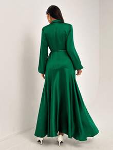 Almamuse Damen elegantes, strukturiertes Kleid mit weitem Ärmel - Grün - Übersicht 2
