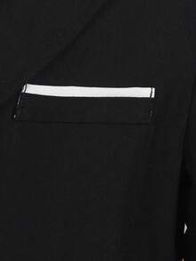 SHEIN 年轻男孩时尚绅士两件套，1 件纯色宽松休闲西装外套，配有撞色口袋和纽扣，1 条纯色松紧腰宽松正装裤，适合生日派对、婚礼、学校、节日 - 黑色 - 查看 3