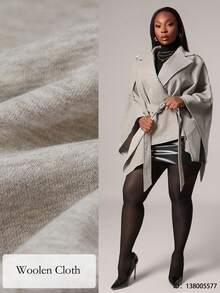 SHEIN SXY Áo khoác ngoài kiểu dáng áo choàng màu mơ thanh lịch dành cho nữ cỡ lớn, thích hợp cho đi làm, đi chơi, công sở - Màu be - Xem 9