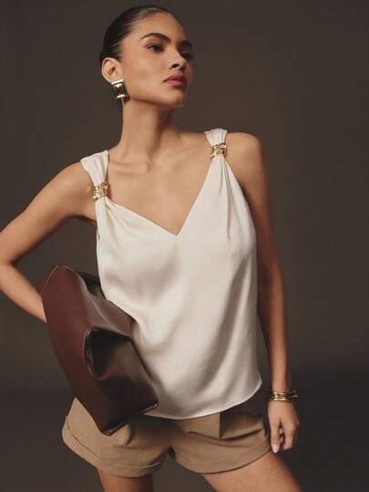 Hauture 女士优雅纯色无袖上衣，适合通勤，夏季