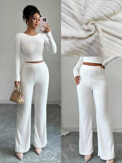 Elenzga 25-30+ Pantalones largos elegantes de cintura alta recta con forro polar para mujer, de estilo casual acanalado, para otoño/invierno