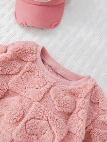 Cozy Pixies 少女羊毛纹理毛绒厚圆领长袖套头连帽衫，秋冬季百搭舒适