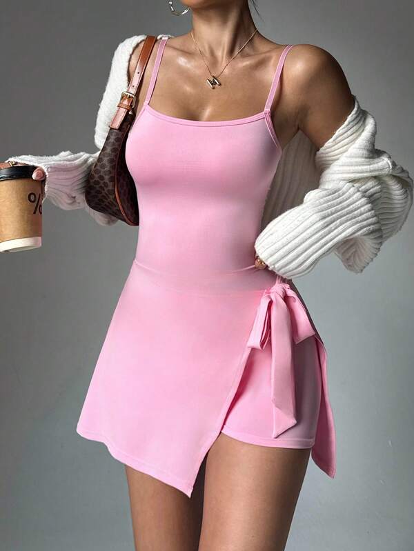 Easithlete 2-In-1 Sleeveless Hollow-Out Back Sports Dress With Lining, Suitable For Spring And Summer