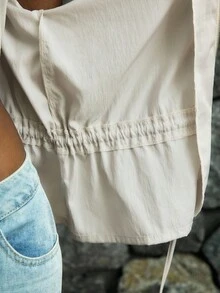 Lumivelle Women's Casual High Neck Zip-Up Cinched Waist Long Sleeve Lightweight Jacket