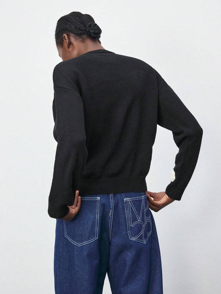 SHEIN Maija Women's Casual Chic Urban Colorblock Floral Decor Round Neck Sweater, Versatile For Spring, Autumn & Winter Flower Sweater Knitted Sweaters Women Sweaters Sweater Tops Women Jumper Modern Urban Casual Fashion Business Casual Women's Office Wear Low-Key Old Money Style Effortless Temperament High-End Urban Commuting High-Quality Airport Women's Wear High-End Material Christmas Evening Clothes New Year Atmosphere Holiday Party Women's Clothing Christmas Evening Clothes New Year Atmosphere Holiday