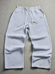 STYNVO Avant-Garde Men's Light Grey Wide Leg Sweatpants Long Knitted Fabric Plain Design With Zipper Detail Perfect For Hip-Hop Streetwear Grey Baggy Jeans Men Baggy Jeans Streetwear Classic Wear Best Style 1979 Sweatpants - Light Grey - View 1