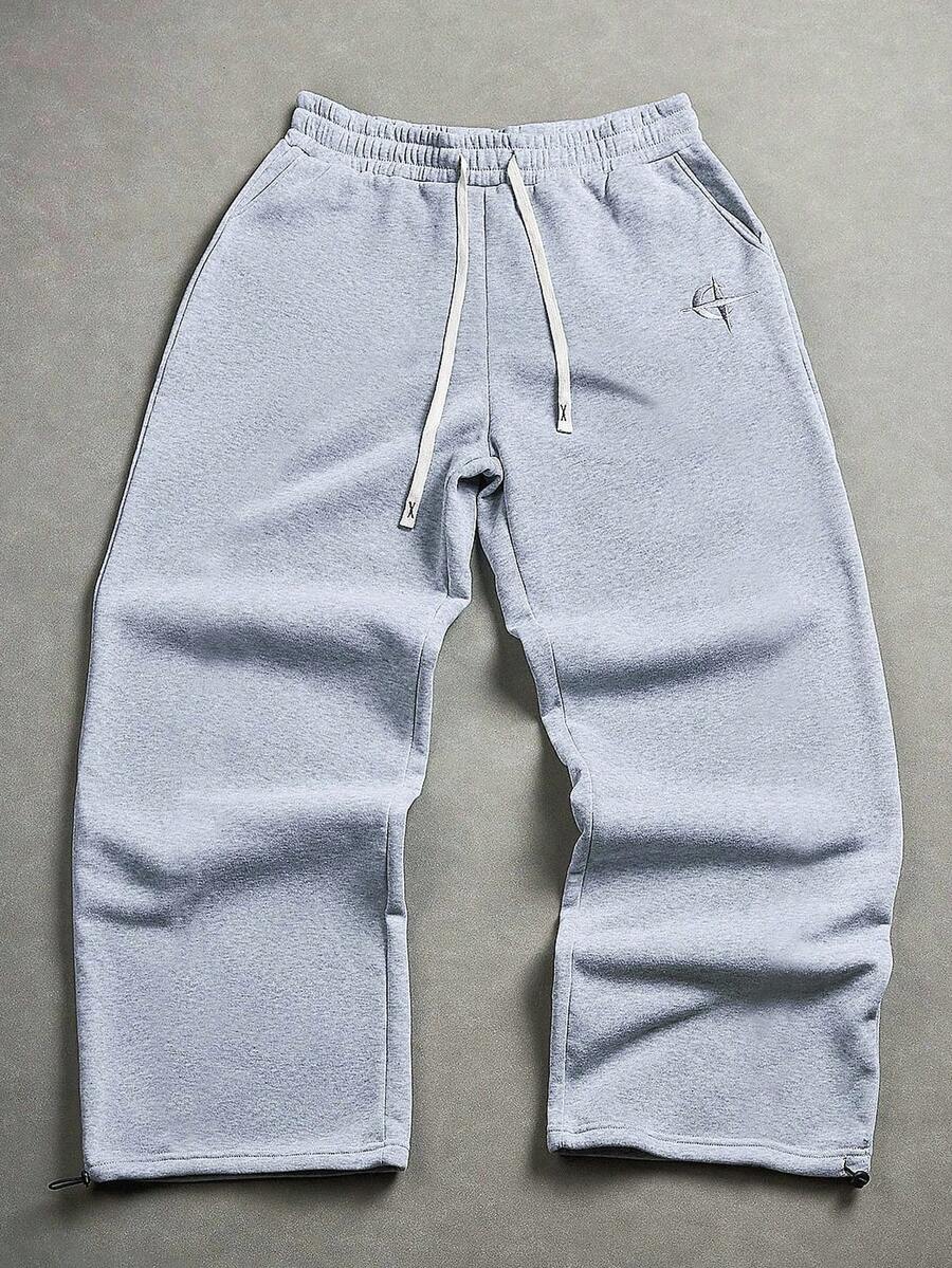 STYNVO Avant-Garde Men's Light Grey Wide Leg Sweatpants Long Knitted Fabric Plain Design With Zipper Detail Perfect For Hip-Hop Streetwear Grey Baggy Jeans Men Baggy Jeans Streetwear Classic Wear Best Style 1979 Sweatpants - Light Grey - View 1