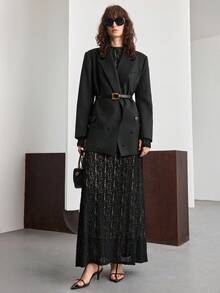 Ontre 2026春夏蕾丝连衣裙，优雅简约设计，黑色，修身剪裁，舒适蕾丝面料，休闲翻领，适合工作、日常穿着、度假、派对、婚礼宾客等多种场合，质感面料，时尚畅销女士长裙 - 黑色 - 查看 5