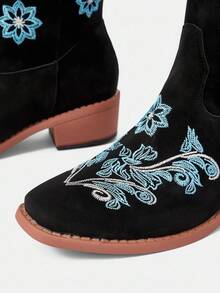 Styleloop Women's Tall Over-The-Knee Printed Block Heel Riding Boots, Suitable For Halloween, Christmas, Party Outfits, Cowboy Boots - Black - View 4