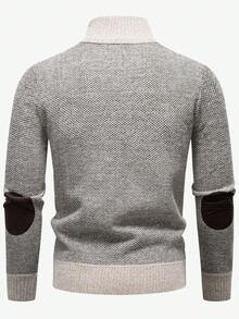 Manfinity Mode 男士休闲拼色立领毛衣，秋冬款，Old Money - 米色 - 查看 2