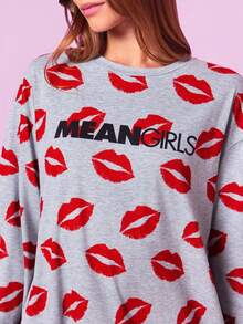Mean Girls | SHEIN Abito da notte con stampa a labbra e motivo a lettere, scollo a goccia, per l'autunno, da donna - Grigio - Visualizzare 4