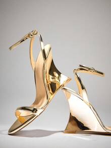 SHUZIA Sandálias femininas de salto alto com tira no tornozelo mais vendidas - Ouro - Ver 7