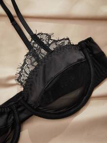 Charlaine 1pc Black Underwired 3/4 Cup Lace Trim Bra, Women's Lingerie Bra For Everyday, Office, Casual, Sensual - Black - View 9