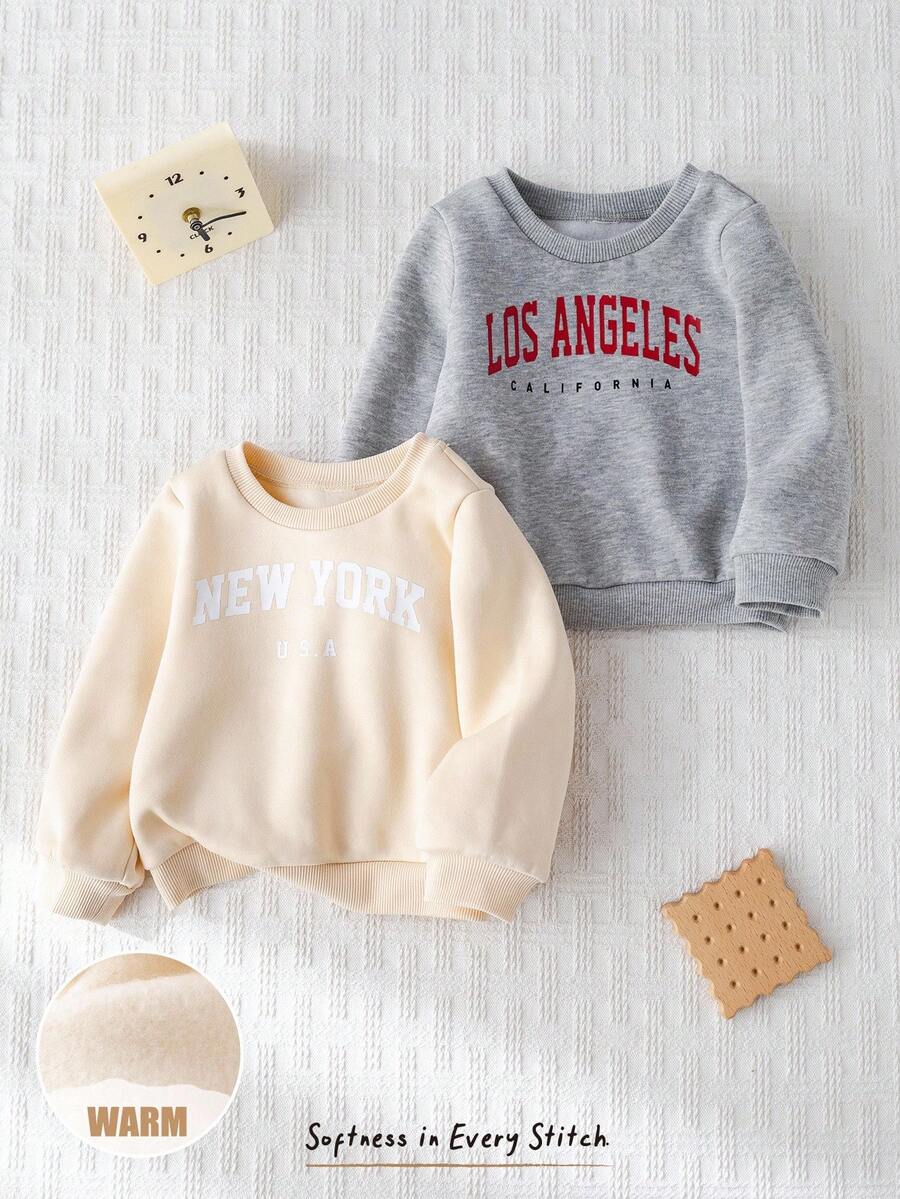 Cozy Pixies 2 件套男婴字母图案针织柔软圆领长袖套头衫套装秋冬 - 卡其色 - 查看 1