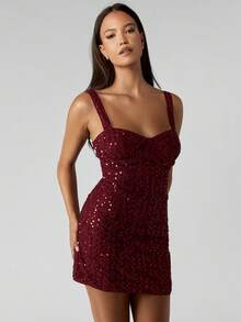 MISSGUIDED Đầm ngắn ren đính sequin màu đỏ tía, thích hợp dự tiệc, câu lạc bộ đêm, kiểu corset, không tay, dành cho lễ hội, kỳ nghỉ, lấp lánh, ôm sát cơ thể, phù hợp cho các dịp đặc biệt. - Màu Đỏ Sâu - Xem 3