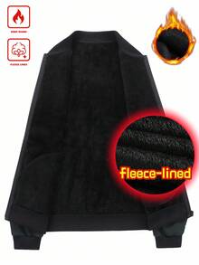 Manfinity Homme 男士休闲保暖立领拉链长袖夹克，秋冬季保暖内衬夹克 - 深灰色 - 查看 2