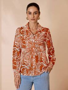 Shutterstock Glamance Glamance Shutterstock Multicolor Floral & Animal Print Casual Elegant Modest Blouse, Long Sleeve Collared Shirt For Women, Suitable For Daily Wear, Work, Outing, Office, Travel, Date, Party In Autumn/Winter Orange Shirt For Women Summer Shirts Woman Women Blouses And Shirts Printed Shirt Chic Stylish Clothing Collection