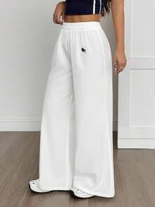 SHEIN PETITE 大码女式休闲阔腿裤，适合夏秋季节，度假休闲的理想选择，小码升级 - 白色 - 查看 1