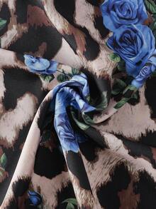 SHEIN VCAY Áo hai dây họa tiết hoa và da báo màu xanh cỡ lớn - Màu xanh lam - Xem 5