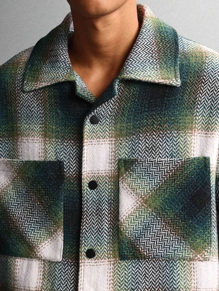 Plaid Flannel Overshirt With Button Front Pockets