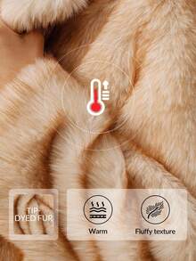 Anewsta Abrigo largo de color albaricoque con cuello de piel sintética retro, elegante y lujoso abrigo formal y elegante para otoño/invierno, Navidad, Año Nuevo, fiesta