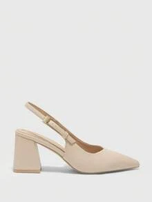 CUCCOO BIZCHIC Women's Fashion Burgundy Open Back Pointed Toe Chunky Heels Pumps, Classic Minimalist Design For Commute, Date, Party, Holiday, Wedding - Apricot - View 2