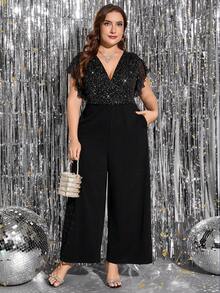 SHEIN Clasi Bộ đồ liền thân lấp lánh thanh lịch cỡ lớn dành cho nữ, thích hợp cho tiệc tùng và tụ tập, bộ đồ liền thân màu đen có túi Bộ đồ liền thân lấp lánh thanh lịch cỡ lớn dành cho nữ, thích hợp cho tiệc tùng và tụ tập, bộ đồ liền thân màu đen có túi Giáng sinh - màu đen - Xem 8