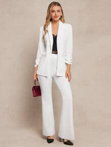 SHEIN Clasi Áo khoác blazer trơn cổ khăn choàng cho mùa thu/đông - trắng - Xem 4