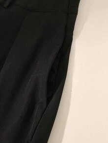 Franclia 女士纯色高腰长款百褶休闲半身裙，女士休闲系带口袋长款常规版型超高腰素色女裙，春秋季，日常休闲长款女裙 - 黑色 - 查看 5