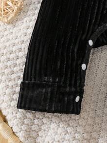 SHEIN 女婴针织罗纹抓绒连体衣 + 时尚帽子，秋冬季 - 黑色 - 查看 6