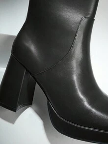 SHUZIA 女式方头粗跟拉链踝靴 - 黑色 - 查看 6