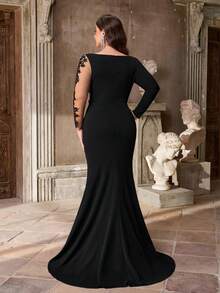 Aureia Vestido maxi de sirena con mangas largas, elegante y lujoso, con bordados de encaje, diamantes y aplicaciones de perlas, elástico y fruncido, adecuado para bodas, fiestas, graduaciones y galas (muy adornado)