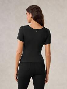 OutZeal 女式收腹速干柔软V领紧身黑色T恤运动T恤健身上衣日常健身 - 黑色 - 查看 9