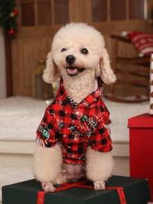 PETSIN 1 Stück rot-schwarzes kariertes Schneeflocken-Haustierkleidung für Weihnachten - Verschiedenfarbig - Übersicht 5