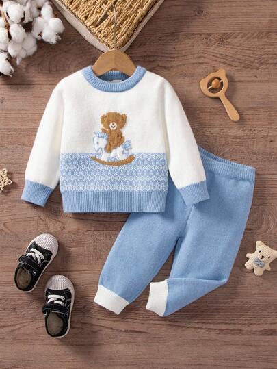 Cute Bear Knitted Casual Outfit Set Suitable For Indoor And Outdoor Wear,Baby Boy Blue Cute Bear Knitted Sweater Two-Piece Set Baby Boys Winter Clothes Baby Boys Fall Clothes Baby Boys Fall Outfits Baby Boy Knitted Set Infant Boy Clothes With Bear Knit Two Piece Toddler Blue Vintage Baby Boy Outfit Toddler 2 Piece Winter Fur Clothing Toddler 2 Piece Winter Clothing